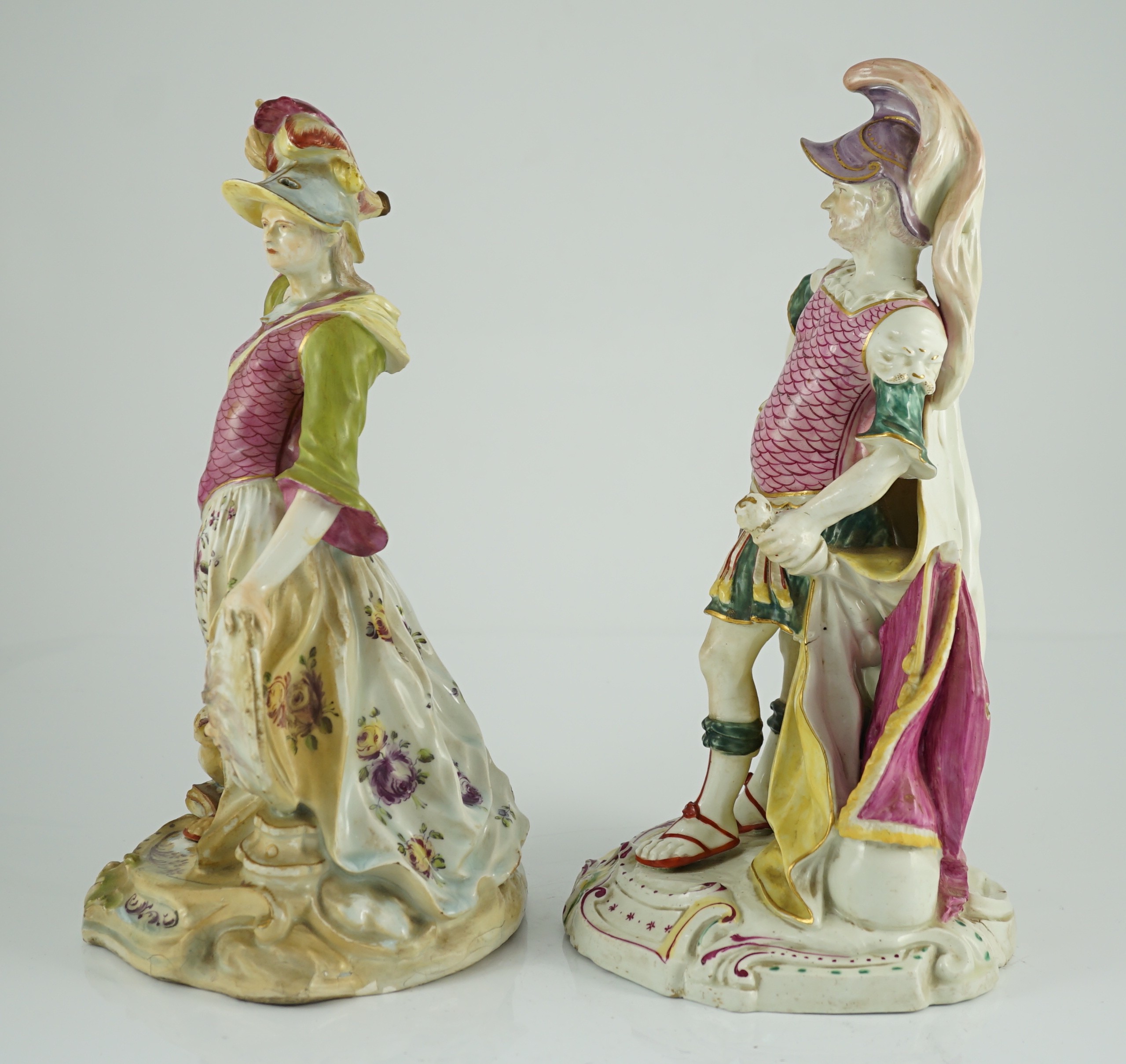 A pair of large Derby porcelain figures of Minerva and Mars, c.1760